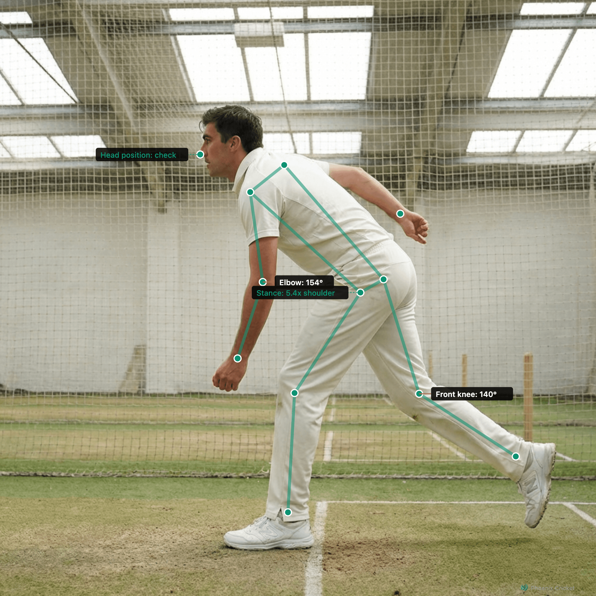 Yorker pose analysis on a bowling clip
