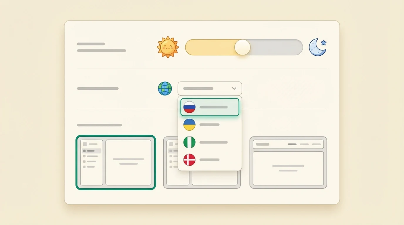 Personalization settings — theme, language, and layout