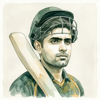 Watercolour portrait of Babar Azam