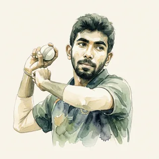 Watercolour portrait of Jasprit Bumrah