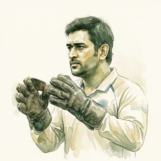 Watercolour portrait of MS Dhoni
