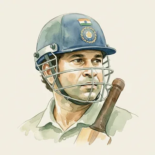 Watercolour portrait of Sachin Tendulkar
